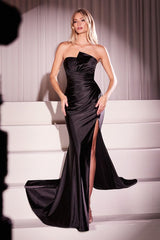 DEANNA GOWN - ASYMMETRICAL STRAPLESS SATIN GOWN