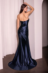 DEANNA GOWN - ASYMMETRICAL STRAPLESS SATIN GOWN