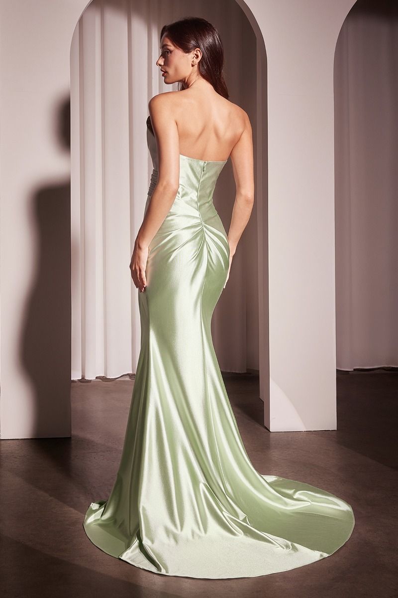 DEANNA GOWN - ASYMMETRICAL STRAPLESS SATIN GOWN