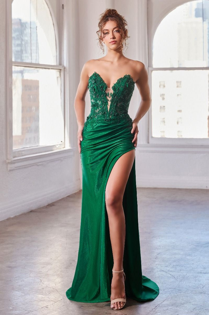 Desirae Gown - Strapless Lace Appliqué Dress