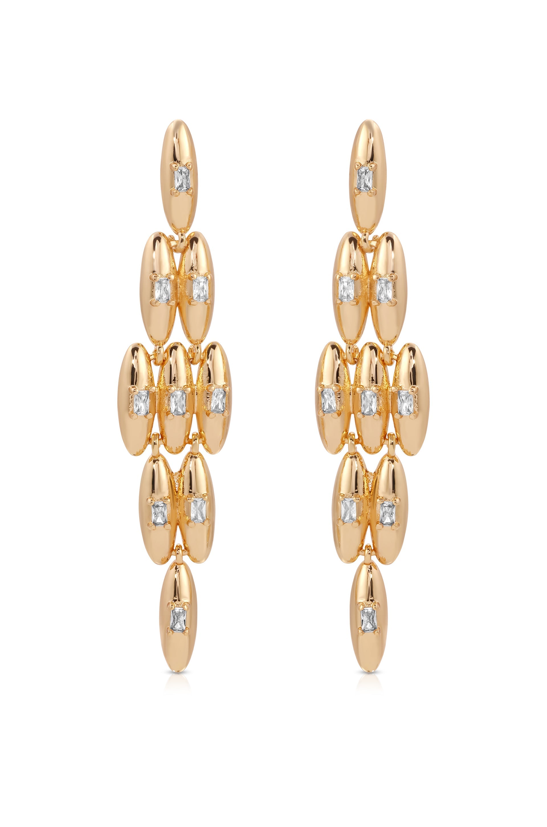 Oval Dome Baguette Dangle Earrings