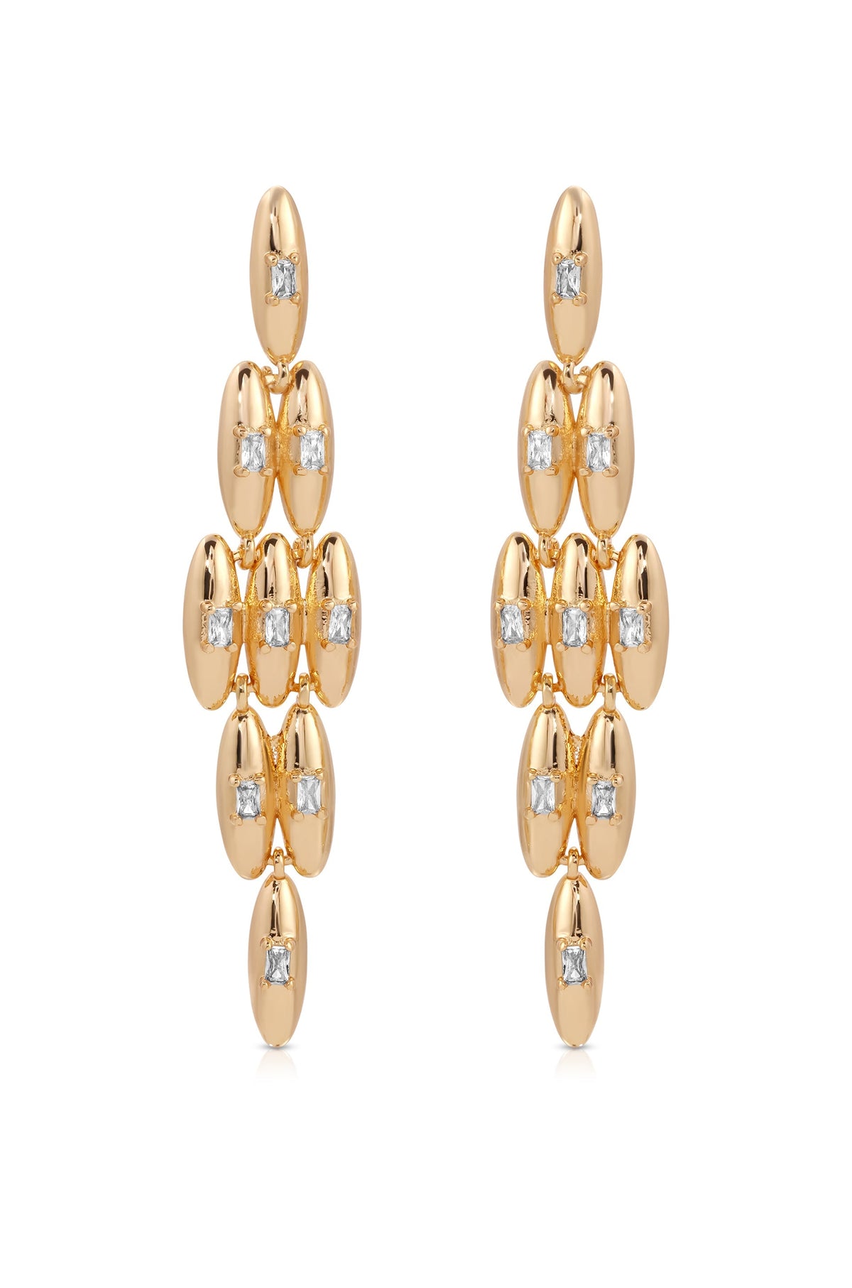Oval Dome Baguette Dangle Earrings