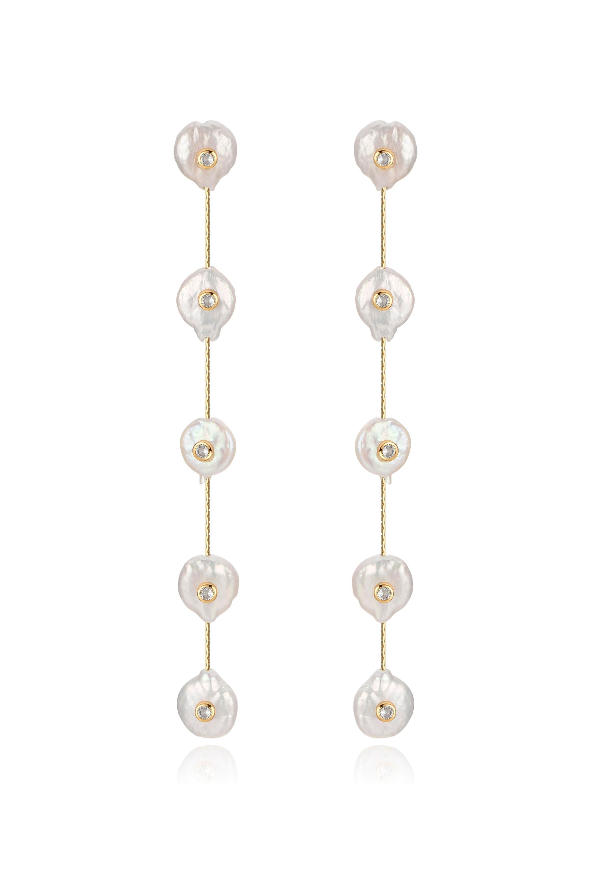 Falling Pearl and Crystal Dotted Drop Earrings