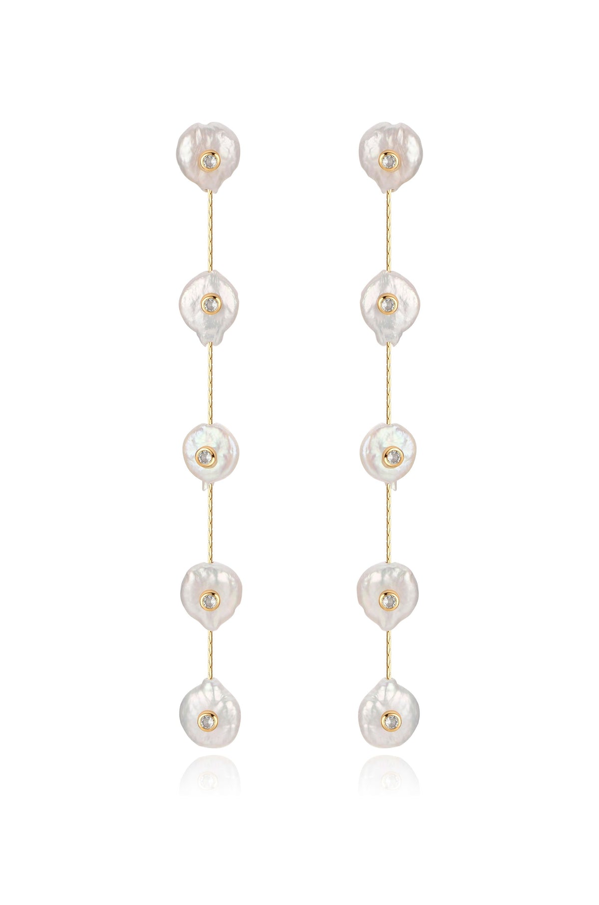 Falling Pearl and Crystal Dotted Drop Earrings