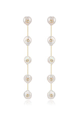 Falling Pearl and Crystal Dotted Drop Earrings