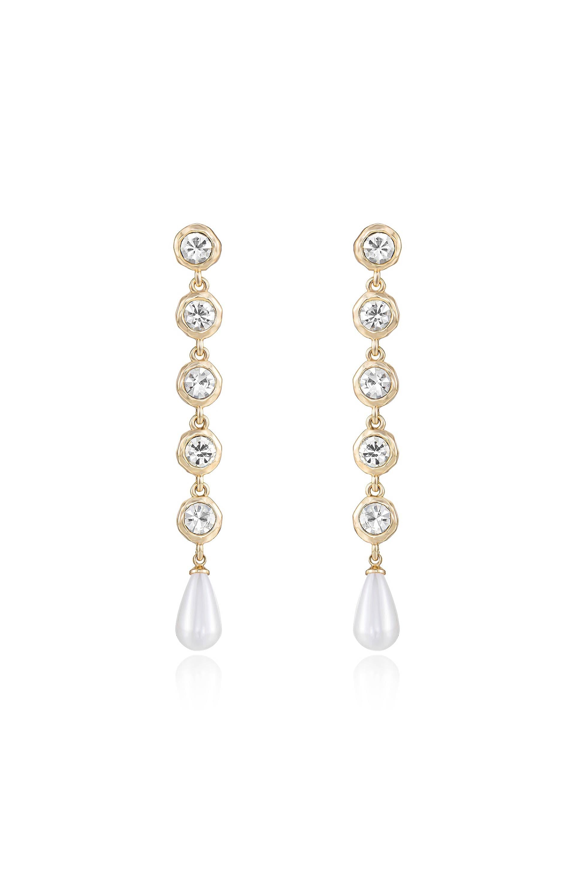 Elegantly Modern Crystal and Pearl Dangle Earrings