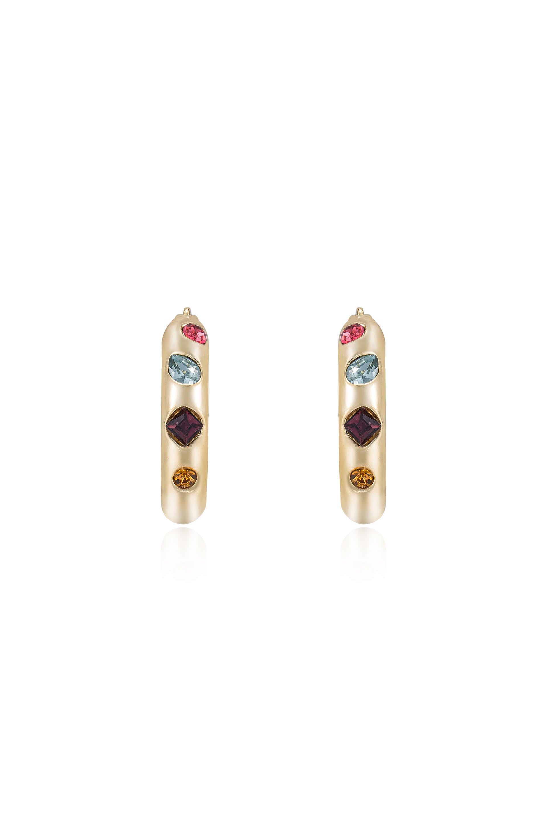 Lively Rainbow Crystal Hoop Earrings