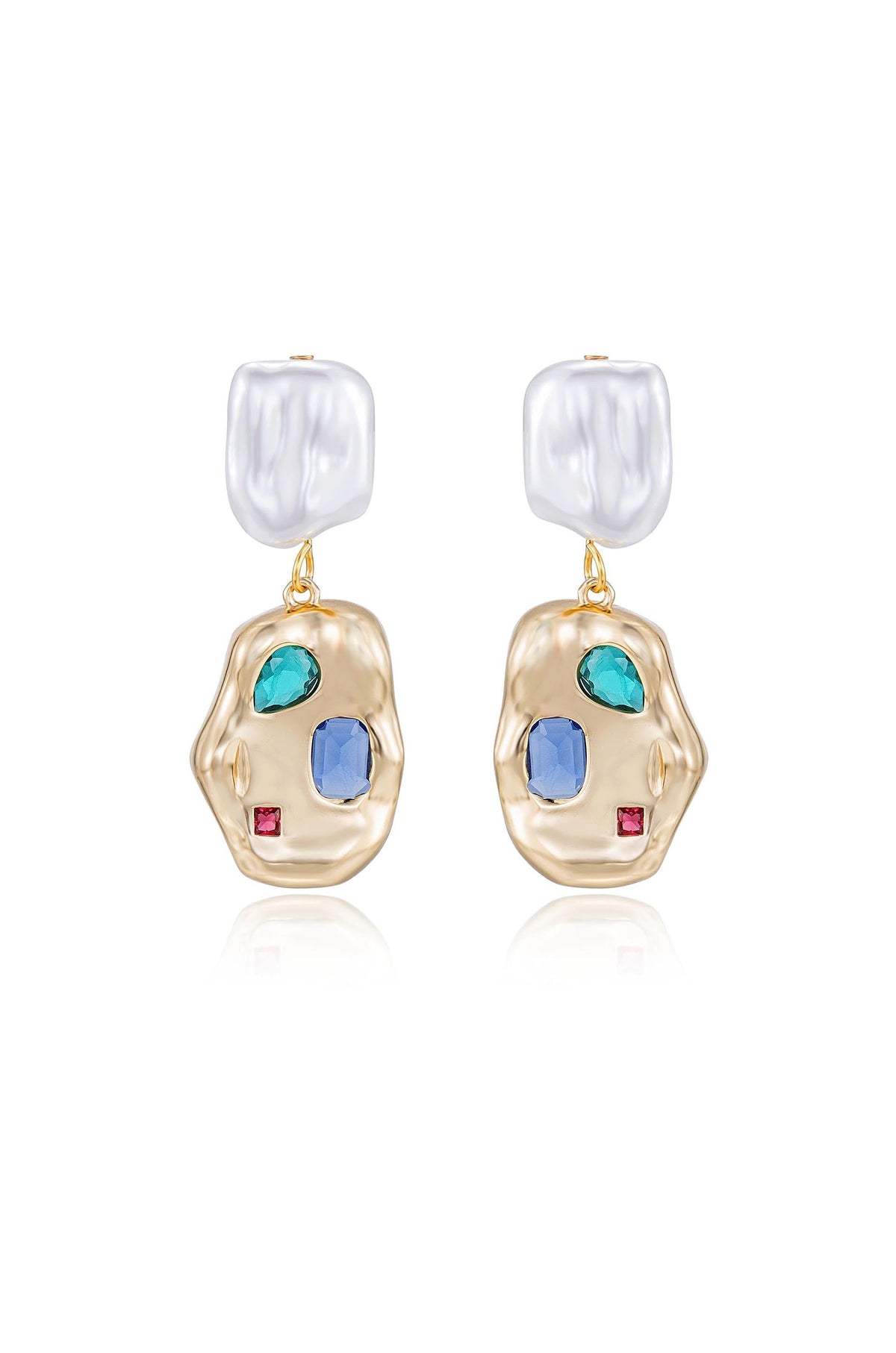 Rainbow Crystal Nugget & Pearl Earrings