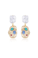 Rainbow Crystal Nugget & Pearl Earrings