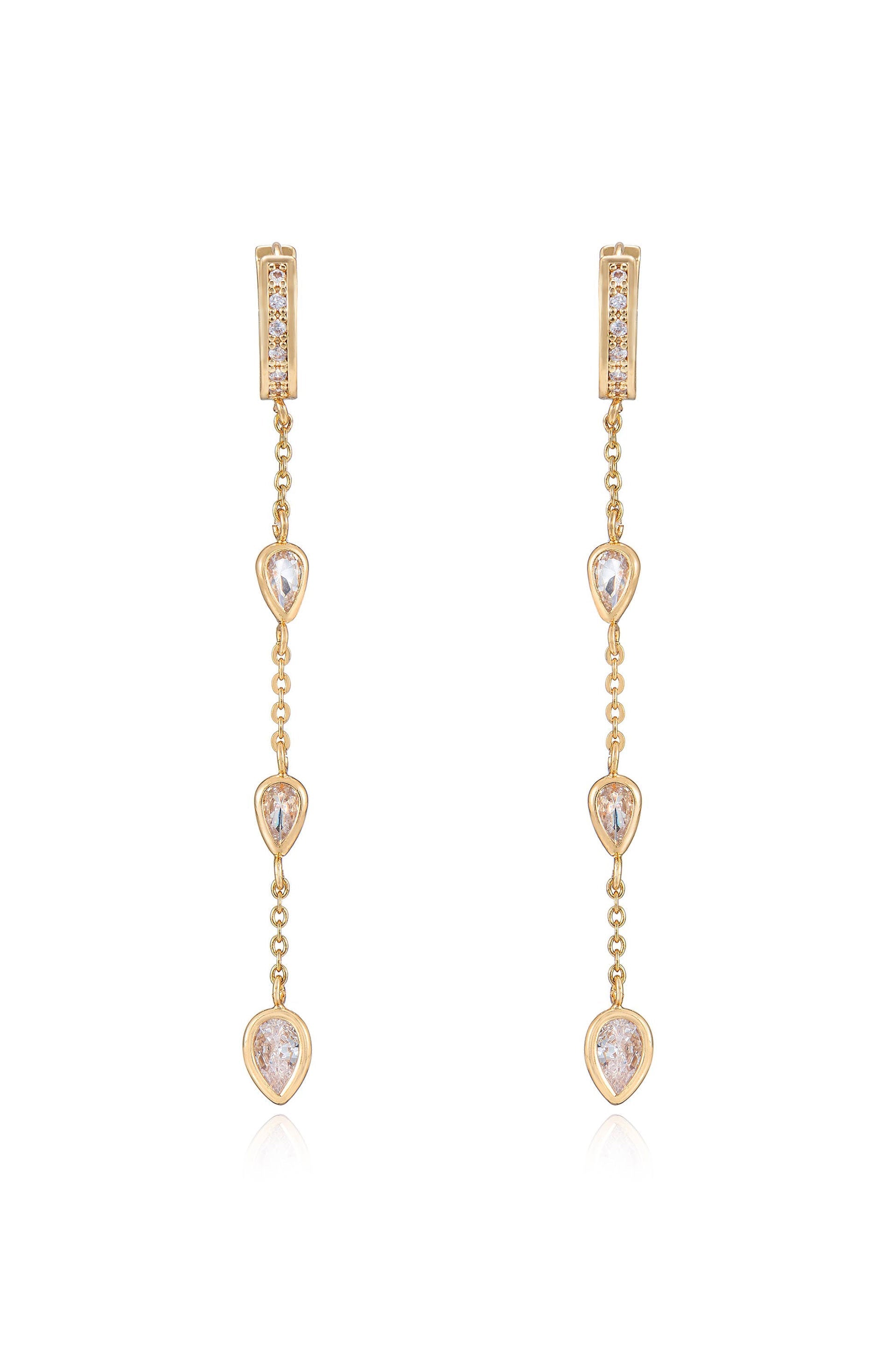 Bezel Crystal Huggie Hoop Dangle Earrings