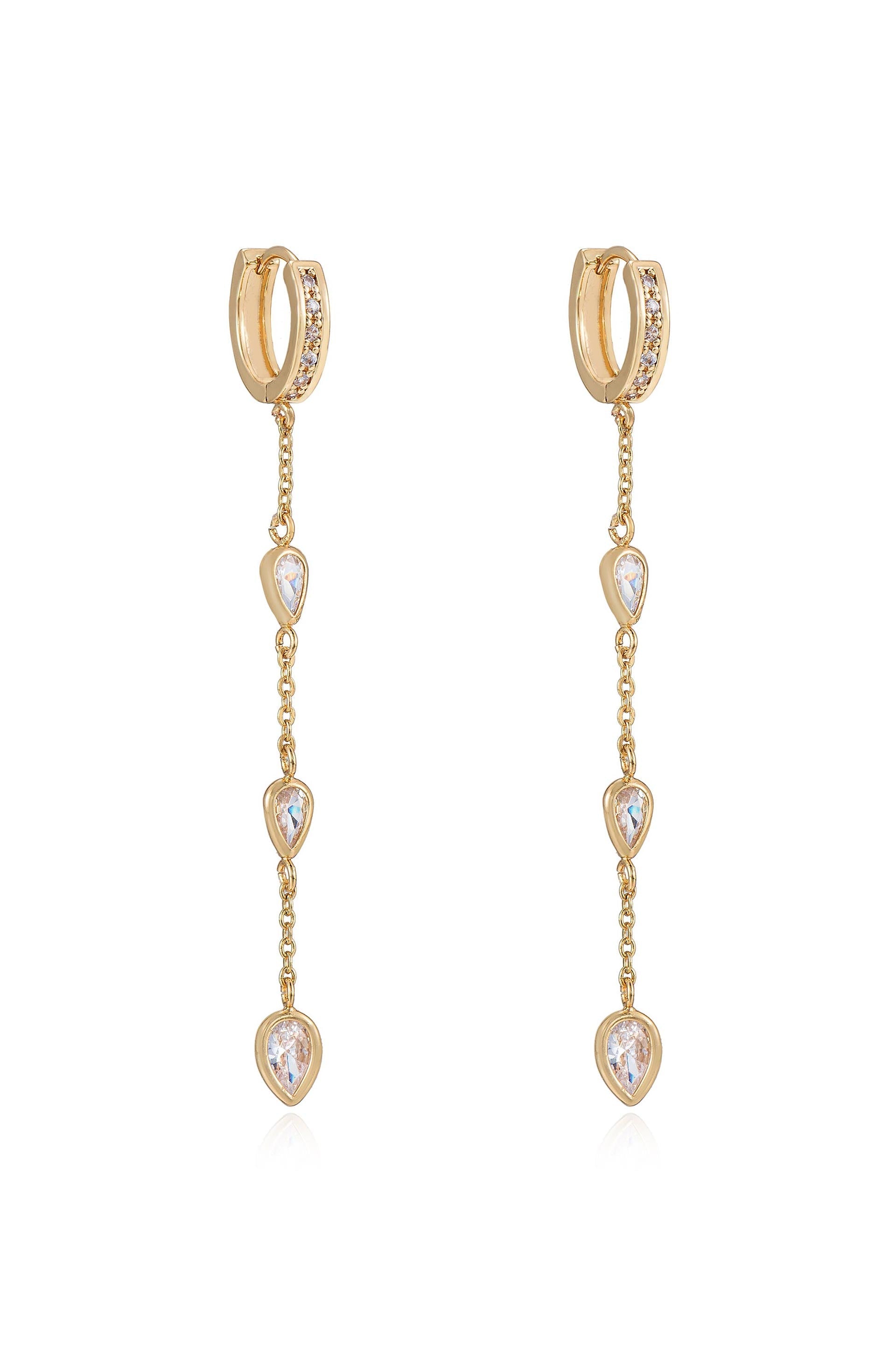 Bezel Crystal Huggie Hoop Dangle Earrings
