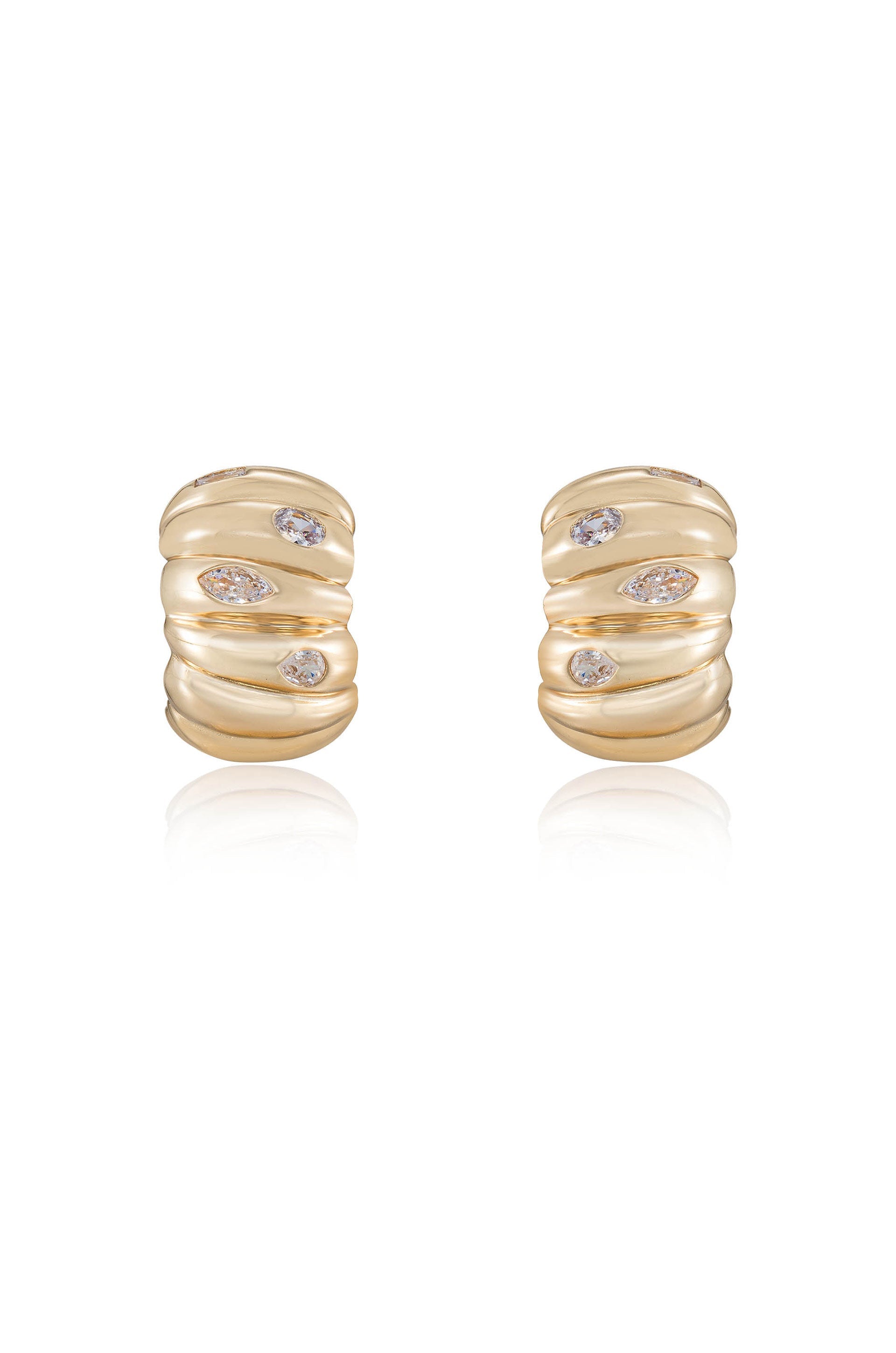 Bezel Crystal Crescent Huggie Hoops