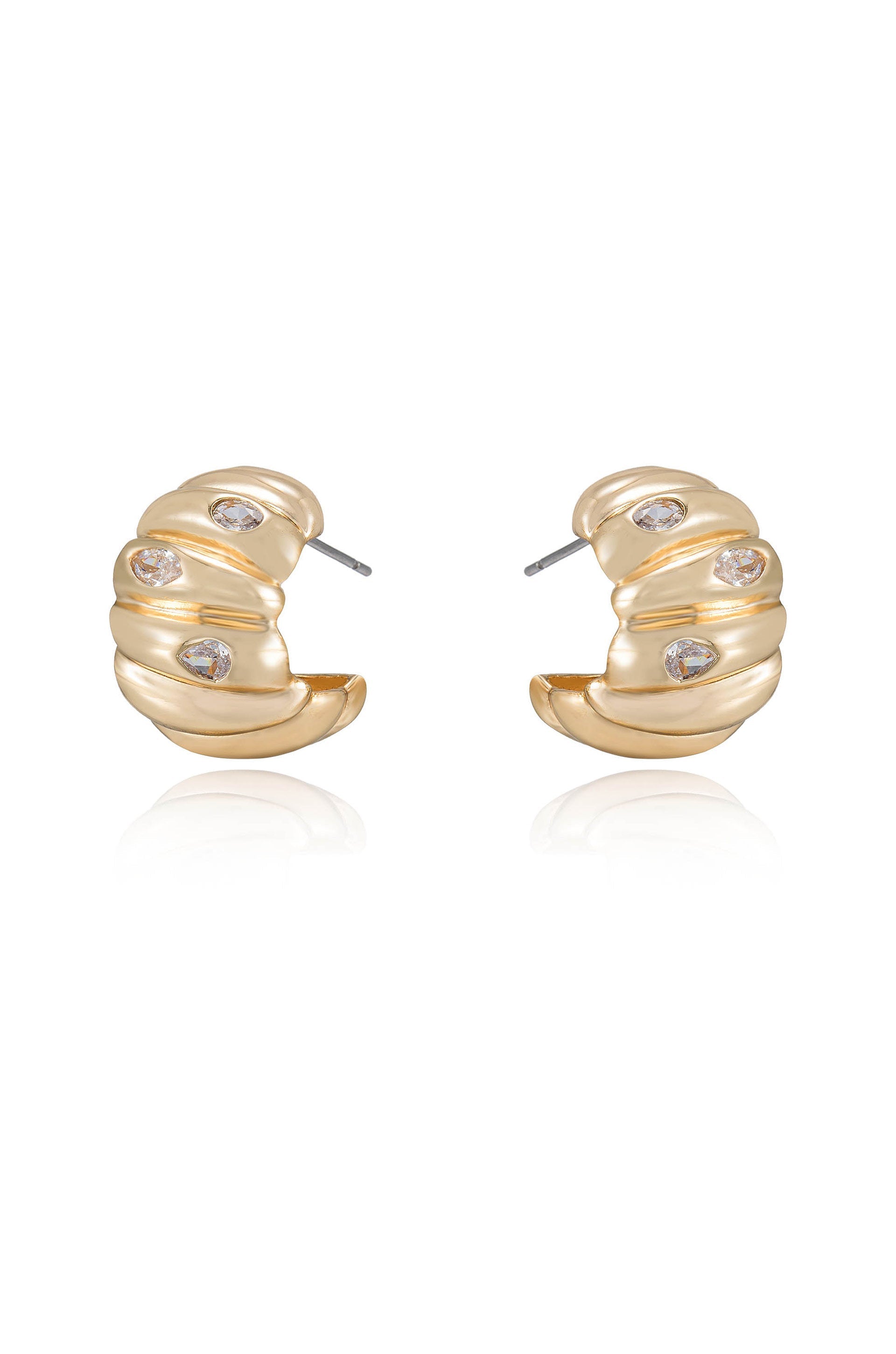 Bezel Crystal Crescent Huggie Hoops