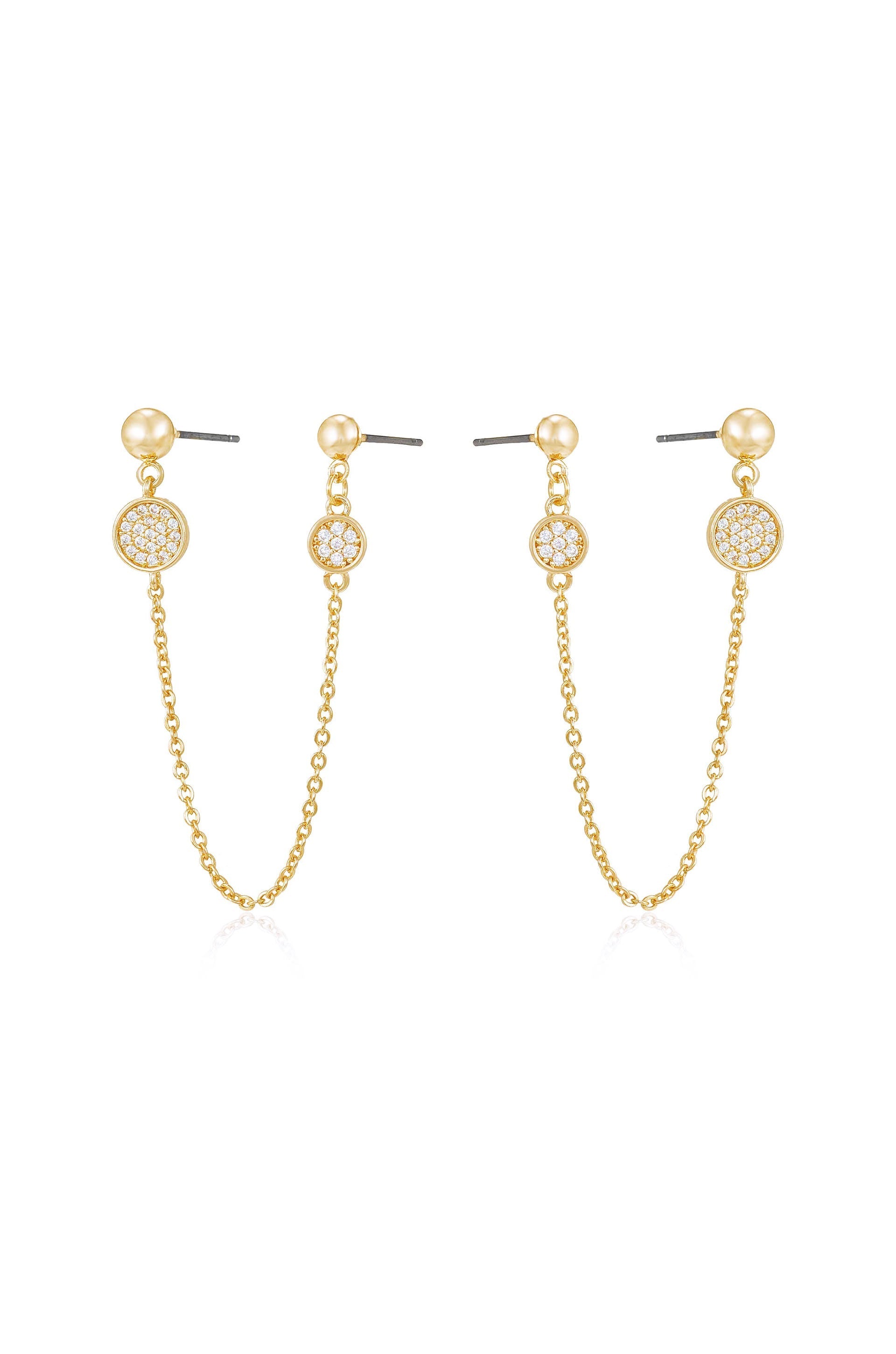Double Piercing Chain Drop Earrings
