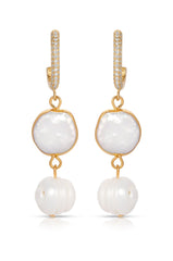 Dangling Freshwater Pearl Huggie Hoop Earrings