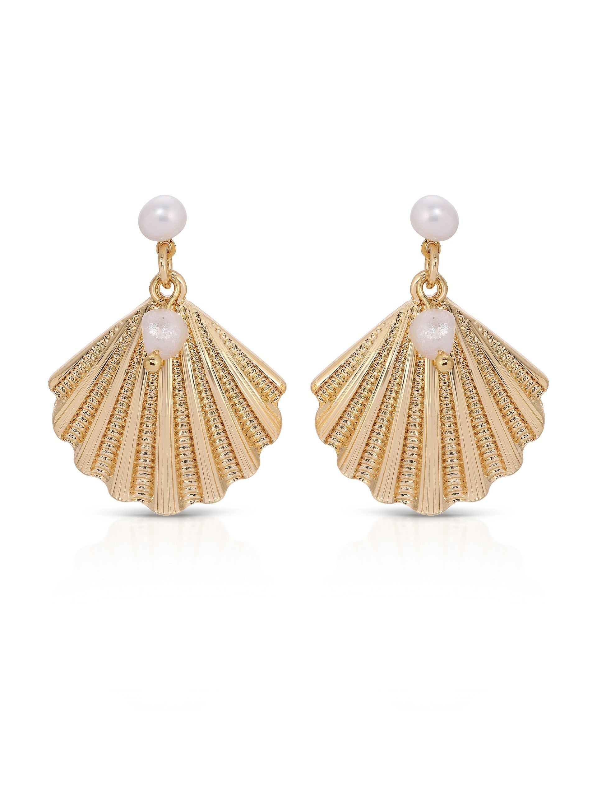 Scallop Shell and Pearl Earrings