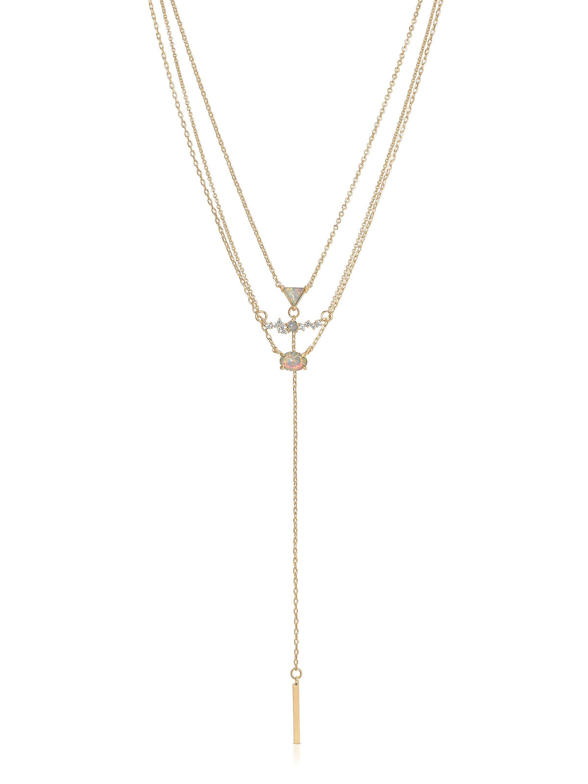 Layered Opal Lariat Necklace Set of 3