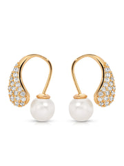 Hooked Pavé and Pearl Earrings