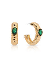 Ribbed Emerald Large Hoops