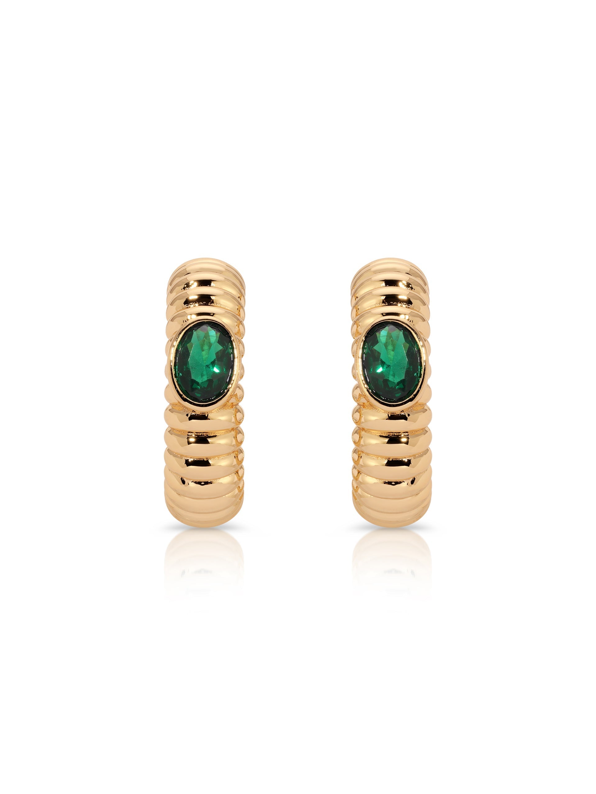 Ribbed Emerald Large Hoops
