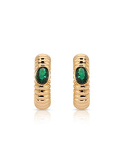 Ribbed Emerald Large Hoops