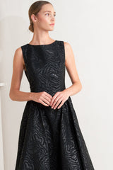 TEXTURED BLACK MIDI DRESS WITH OPEN BACK - FINAL SALE