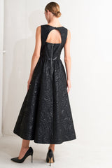 TEXTURED BLACK MIDI DRESS WITH OPEN BACK - FINAL SALE