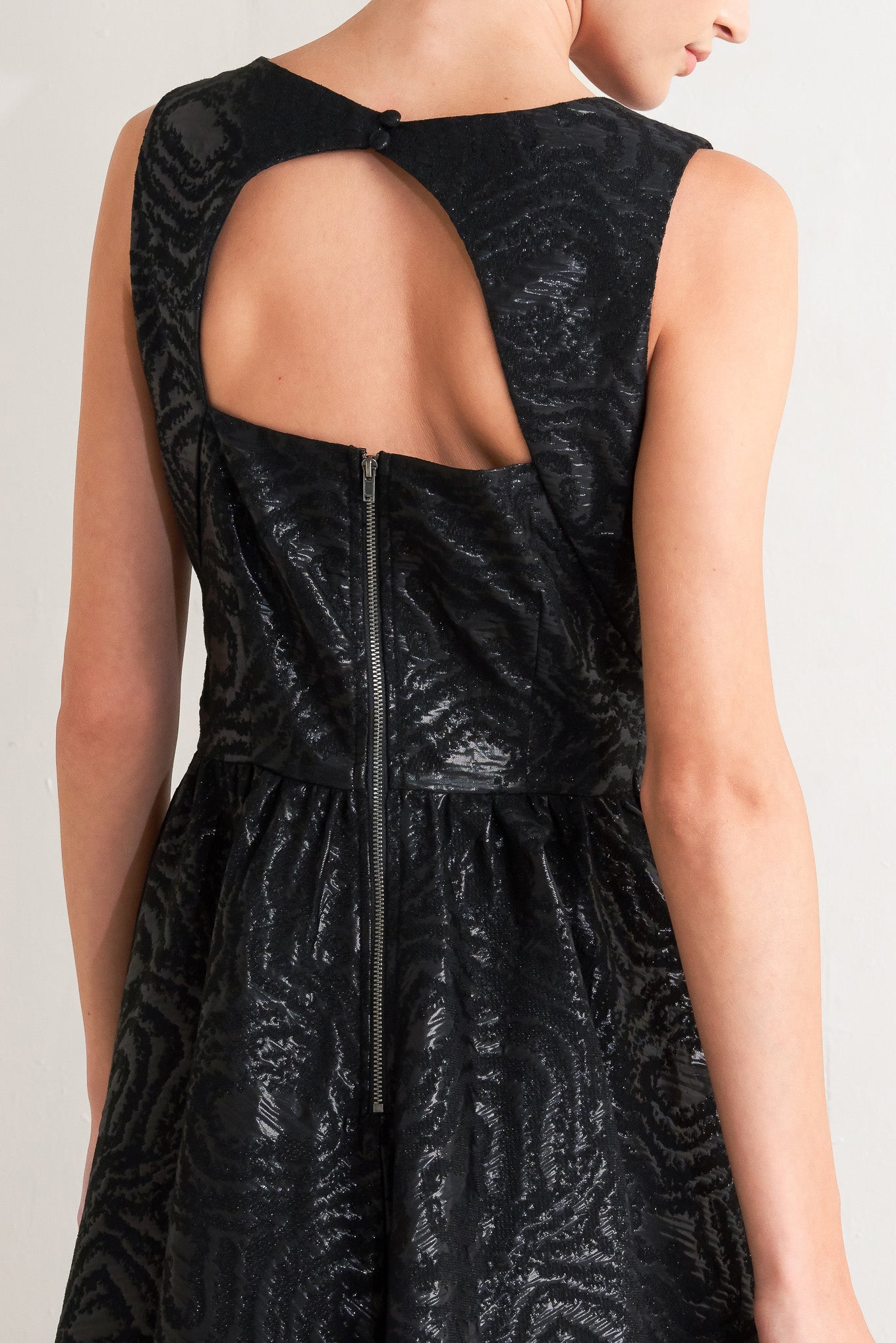 TEXTURED BLACK MIDI DRESS WITH OPEN BACK - FINAL SALE