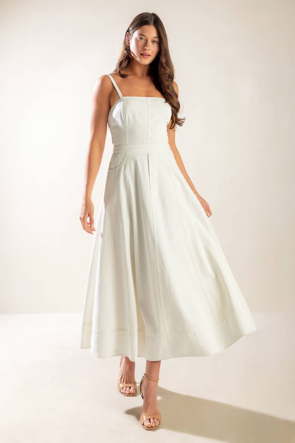 LET'S GO FOR A WALK - WHITE - LACE UP BACK MIDI DRESS