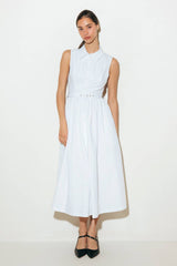 NORTH EAST MIDI - White Cotton Pintuck Midi Shirt Dress