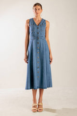 THE JOURNEY BEGINS BLUE DENIM MIDI DRESS
