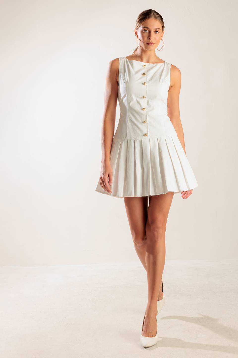 NO COMPARISONS PLEATED SKIRT MINI DRESS - WHITE- FINAL SALE