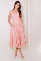 CAUGHT IN THE RAIN HALTER MIDI DRESS - SOFT PINK - FINAL SALE