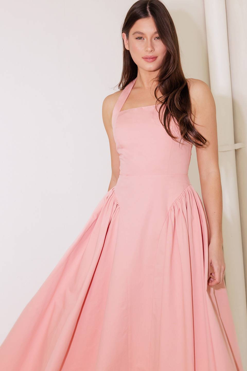 CAUGHT IN THE RAIN HALTER MIDI DRESS - SOFT PINK - FINAL SALE