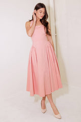 CAUGHT IN THE RAIN HALTER MIDI DRESS - SOFT PINK - FINAL SALE