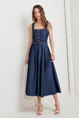 MOONLIGHT SERENADE DARK DENIM MIDI DRESS - FINAL SALE