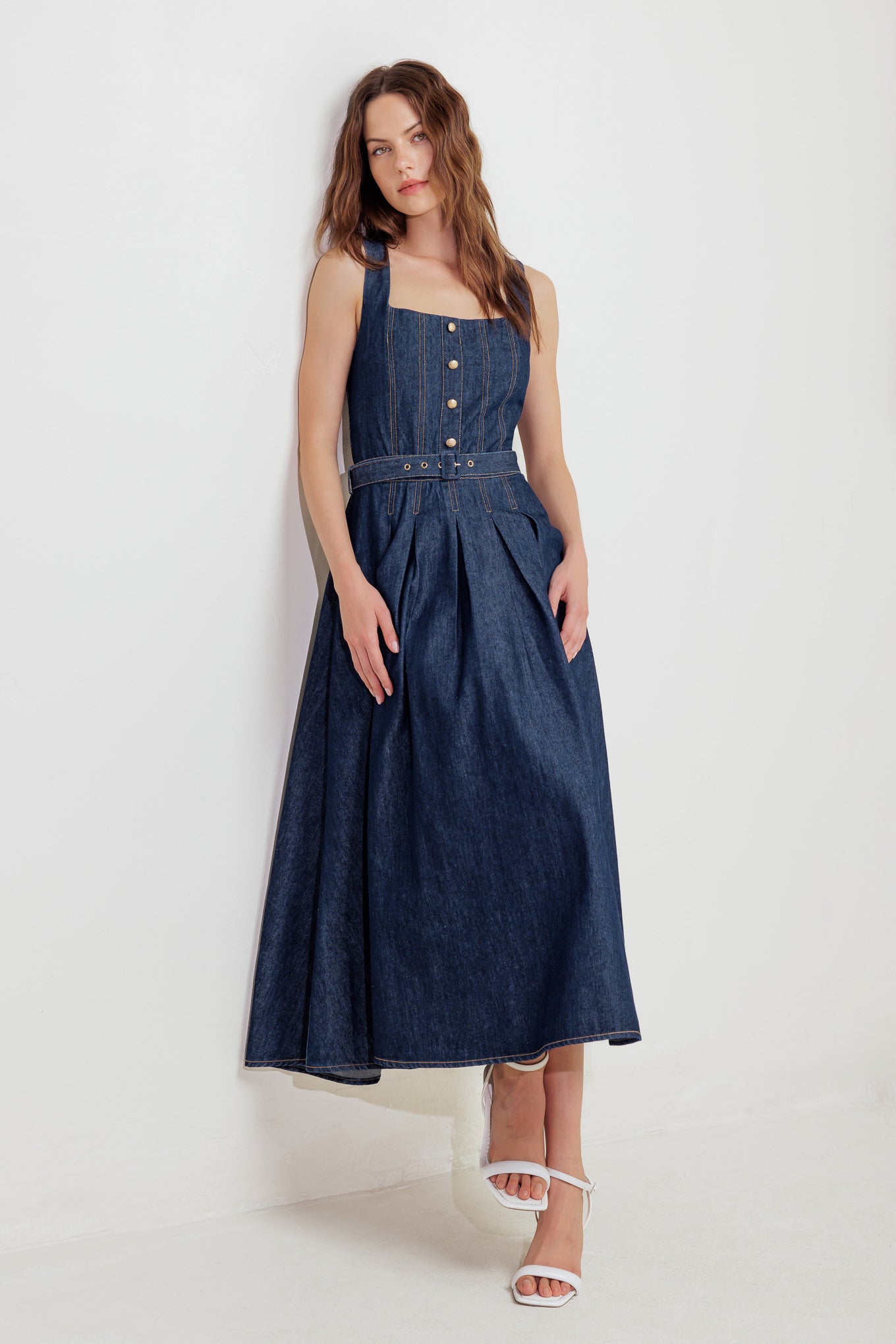 MOONLIGHT SERENADE DARK DENIM MIDI DRESS - FINAL SALE