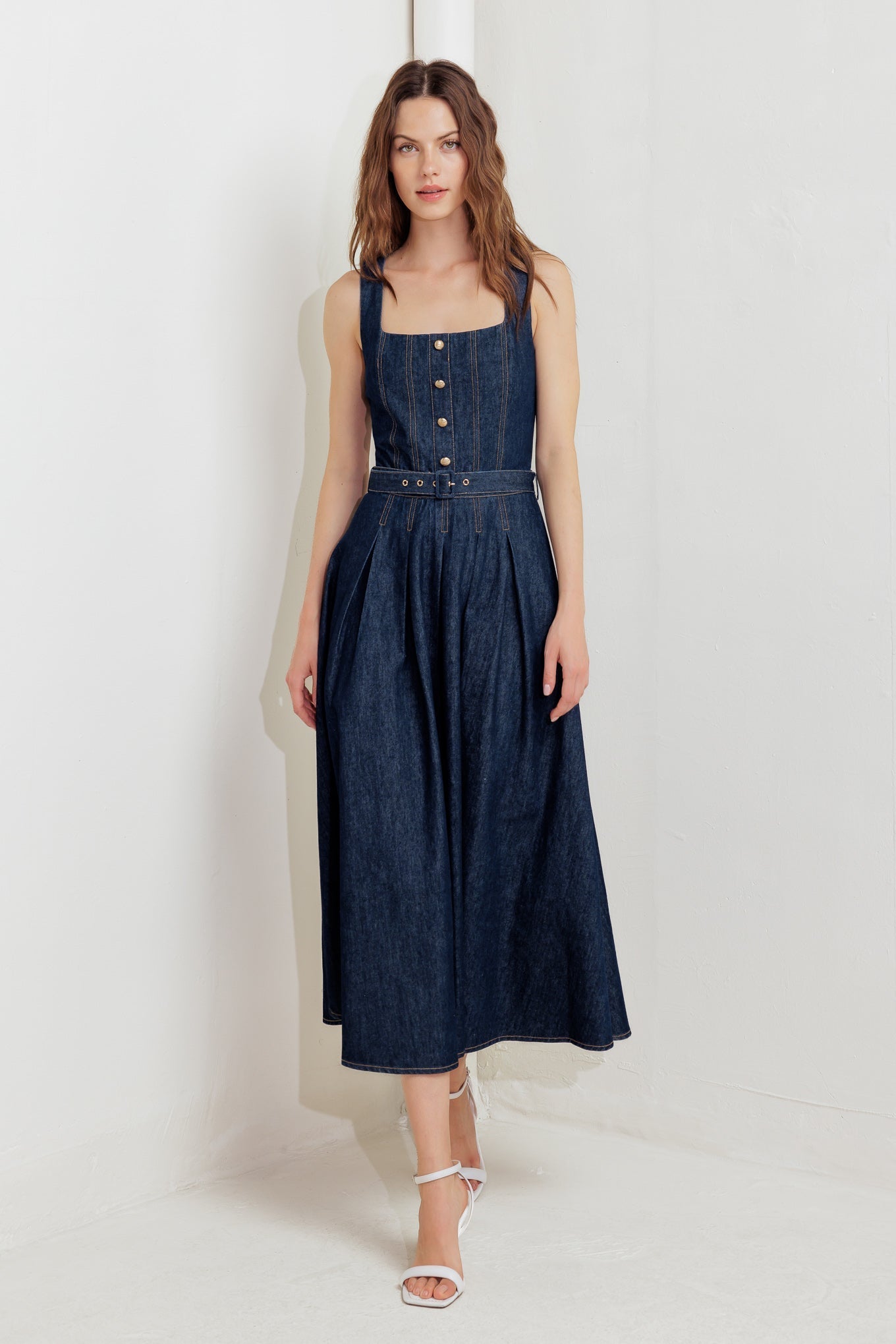 MOONLIGHT SERENADE DARK DENIM MIDI DRESS - FINAL SALE