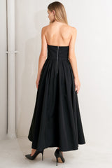 GALA NOIR BLACK SCOOP NECK STRAPLESS MIDI DRESS