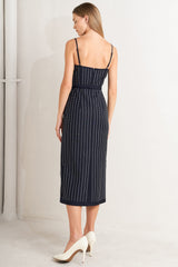 VERTICAL MICRO CRYSTAL NAVY MIDI DRESS
