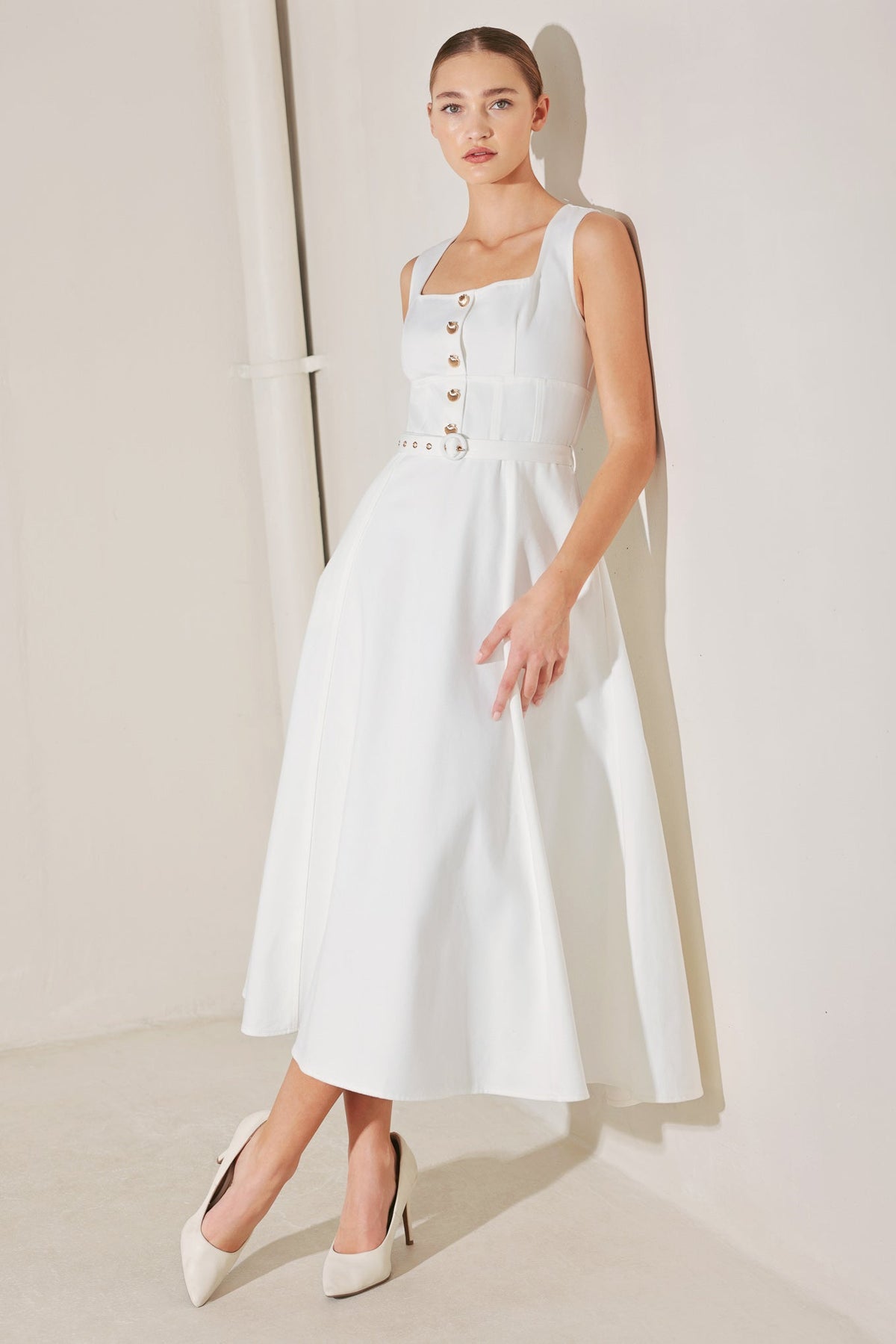 SUMMER SOCIAL WHITE MIDI DRESS - FINAL SALE