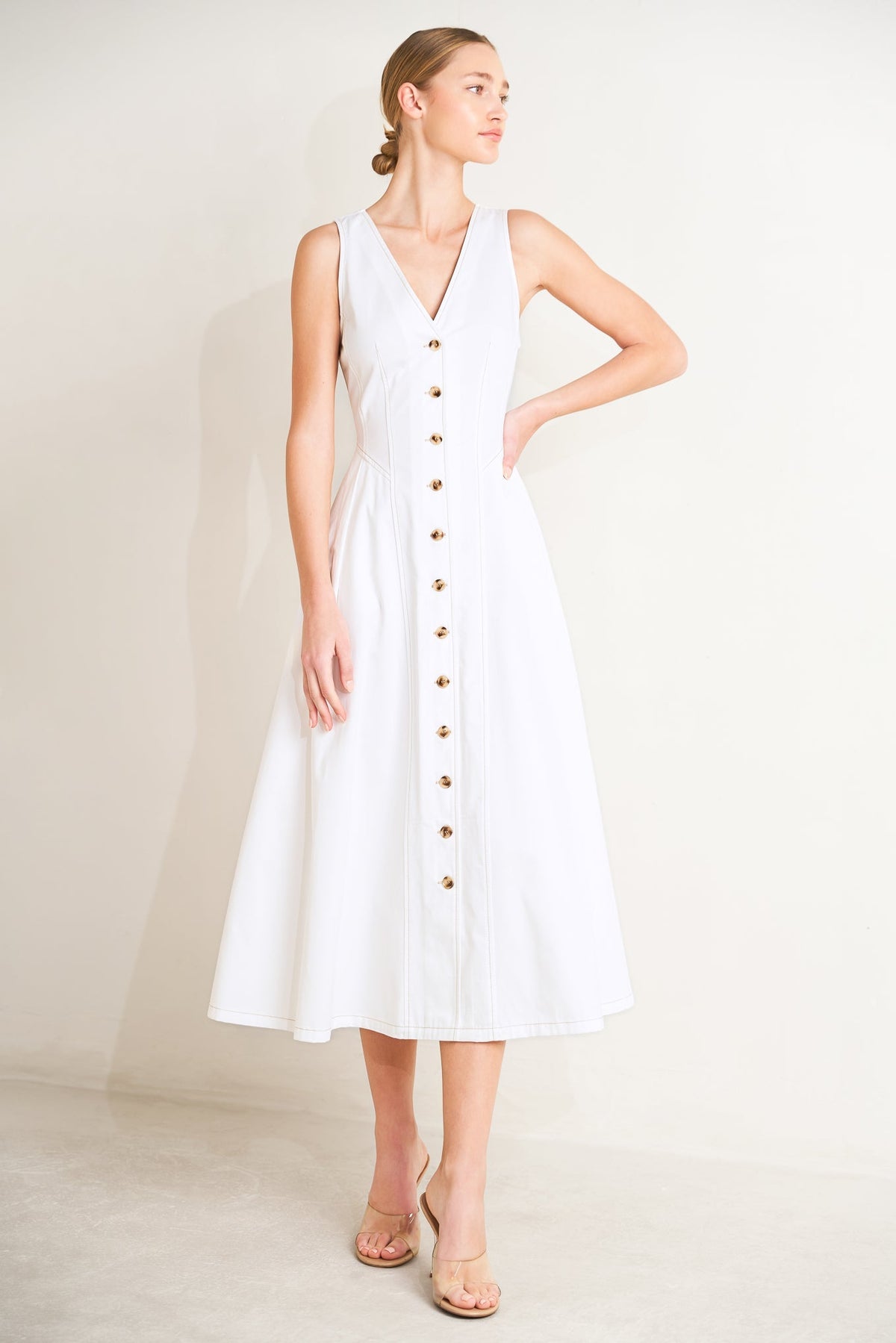 ELEGANTLY YOURS WHITE MIDI DRESS - FINAL SALE