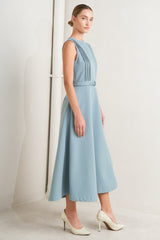 SOFTLY SPOKEN BLUE PINTUCK MIDI DRESS