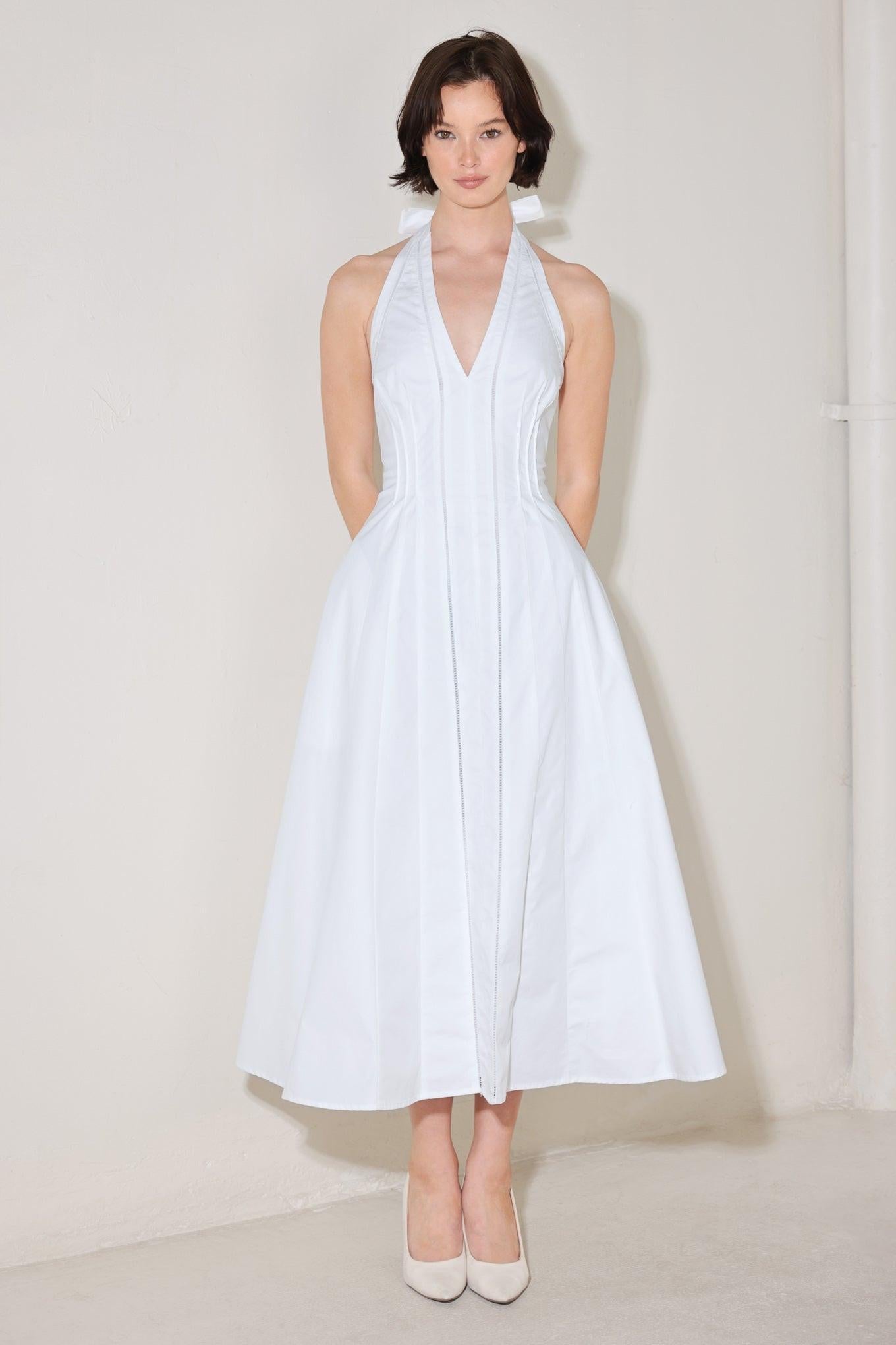 POWDER SKY HALTER WHITE MIDI DRESS
