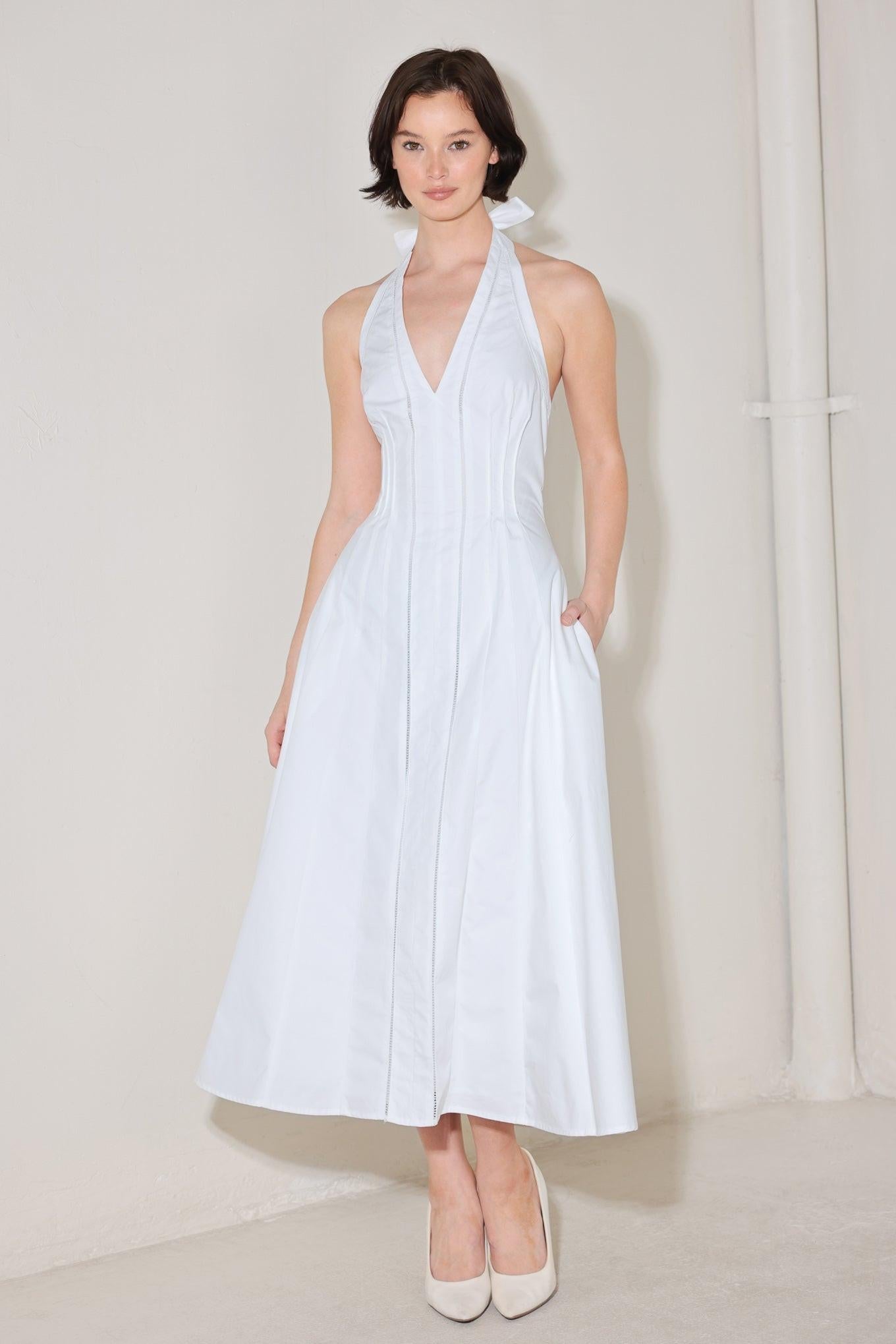 POWDER SKY HALTER WHITE MIDI DRESS