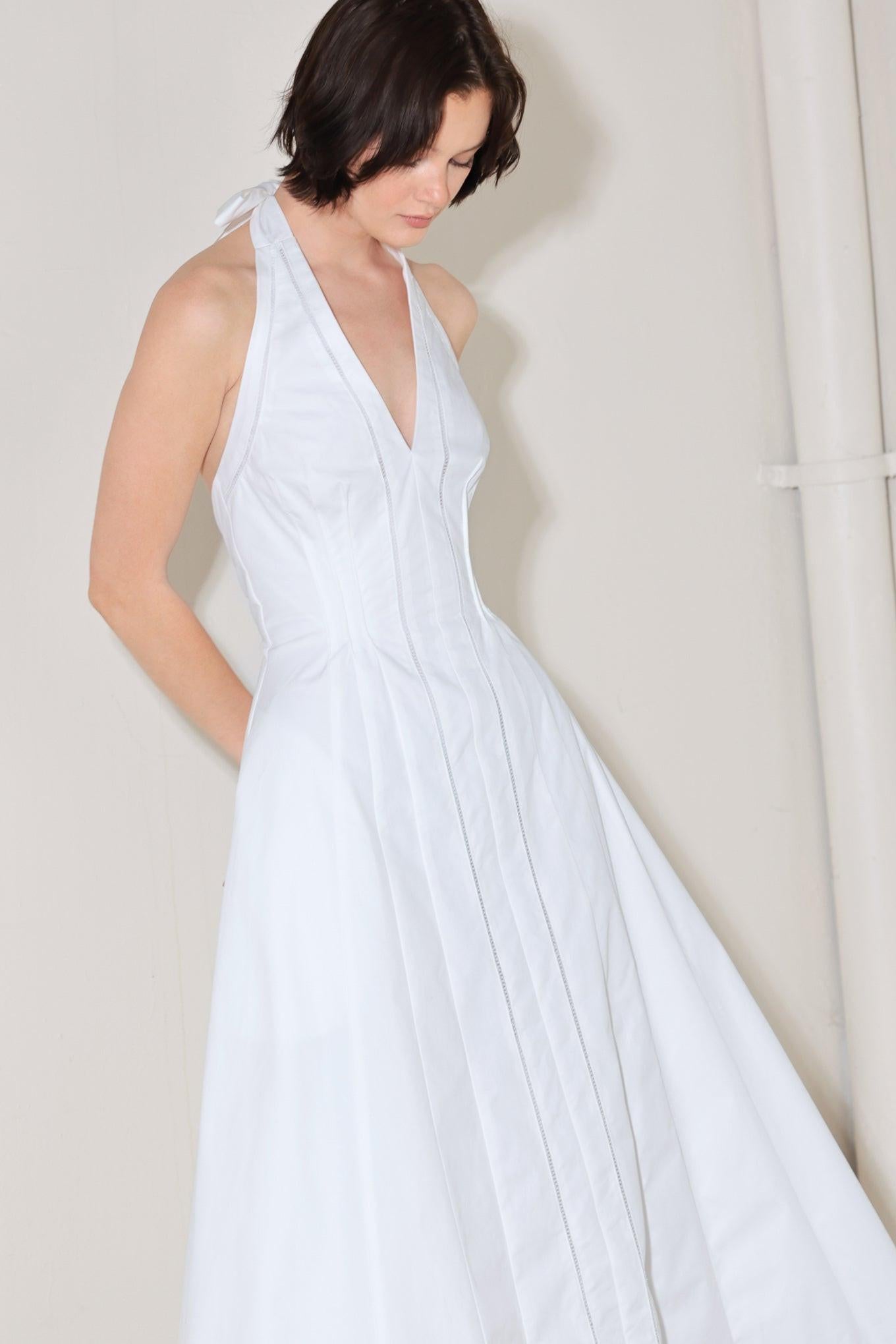 POWDER SKY HALTER WHITE MIDI DRESS