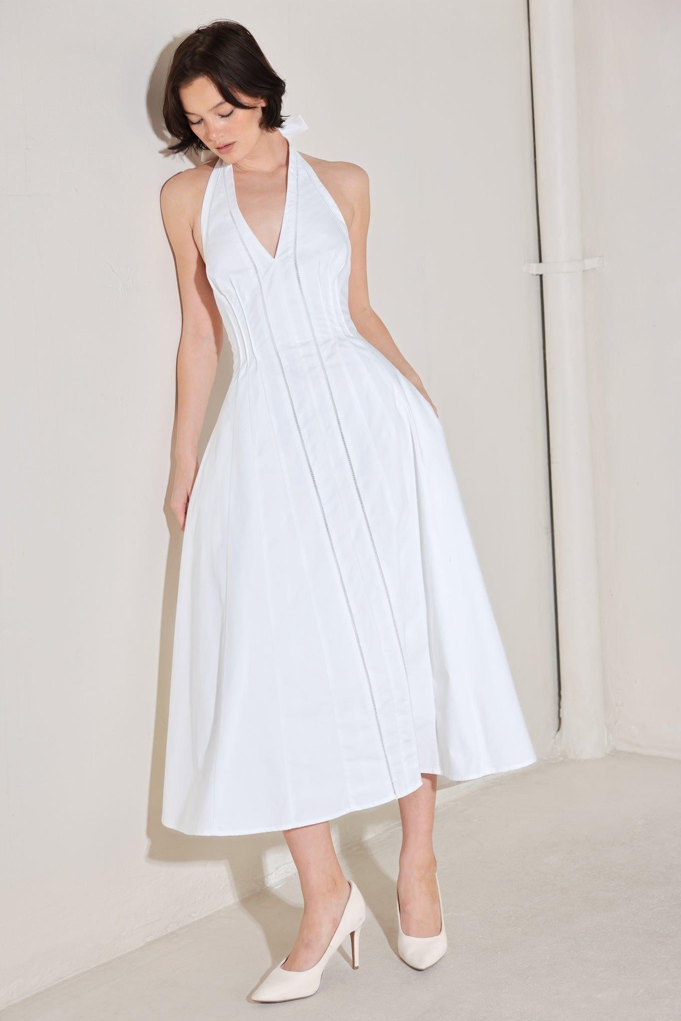 POWDER SKY HALTER WHITE MIDI DRESS