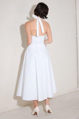 POWDER SKY HALTER WHITE MIDI DRESS