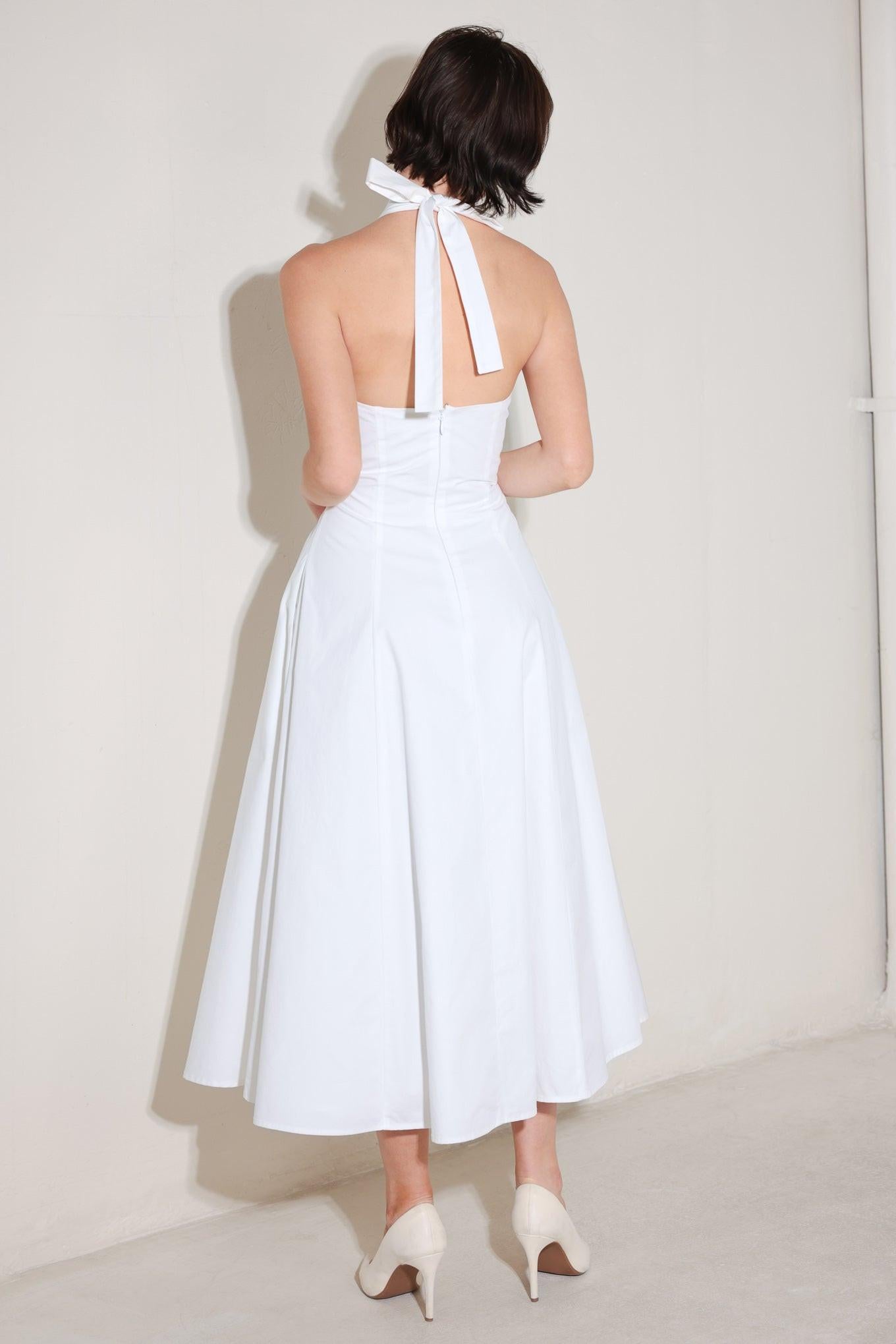 POWDER SKY HALTER WHITE MIDI DRESS - FINAL SALE