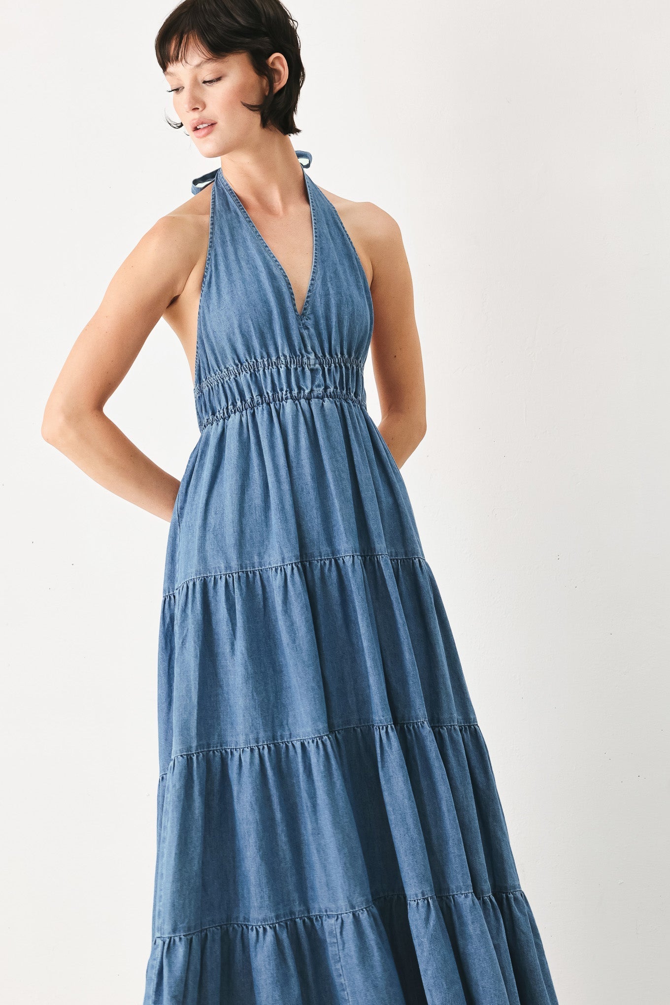OCEAN SKY DENIM MAXI DRESS